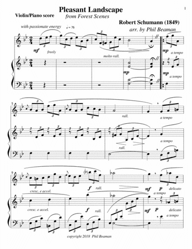 Pleasant Landscape-Schumann-Violin-Piano (arr. Phil Beaman)