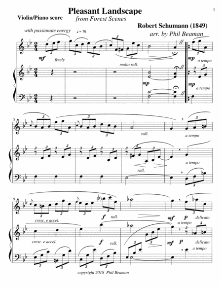 Pleasant Landscape-Schumann-Violin-Piano (arr. Phil Beaman)