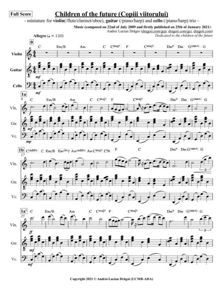 Children of the future (Copiii viitorului) - miniature for violin(/flute/clarinet/oboe), guitar (/pi