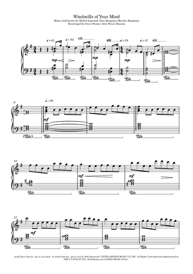 The Windmills Of Your Mind (arr. Steve Shooter (after Henry Mancini))