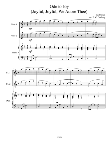 Ode to Joy (Joyful, Joyful, We Adore Thee) for flute duet with piano accompaniment (arr. B. C. Dockery)