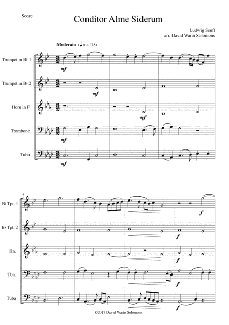 Conditor Alme Siderum (Creator of the stars of night) for brass quintet (arr. David Warin Solomons)