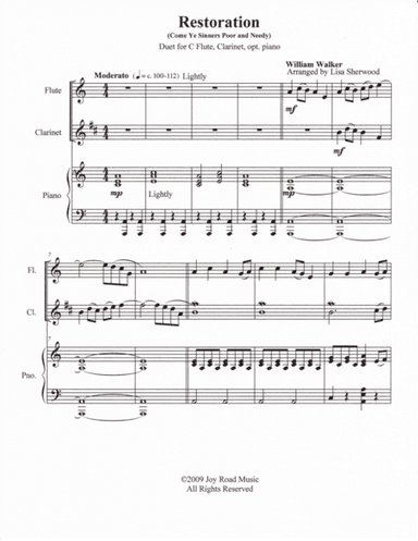 Restoration (Come Ye Sinners) Flute, Clarinet duet, with piano (arr. Lisa Sherwood)