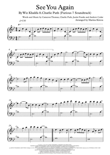 See You Again from FURIOUS 7 (arr. Arranged by Marina Kirova)