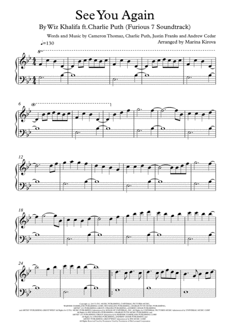 See You Again from FURIOUS 7 (arr. Arranged by Marina Kirova)