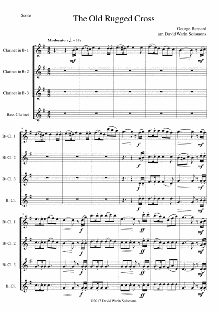 The Old Rugged Cross (original version) Clarinet Quartet (arr. David Warin Solomons)