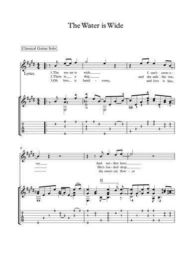 The Water Is Wide guitar fingerstyle (arr. PianoSheetNow)