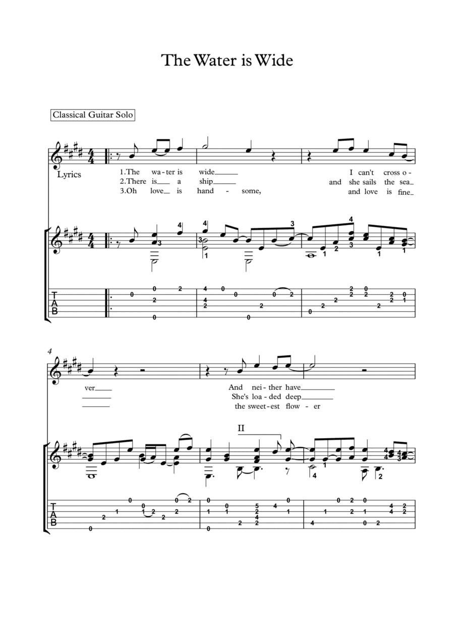 The Water Is Wide guitar fingerstyle (arr. PianoSheetNow)