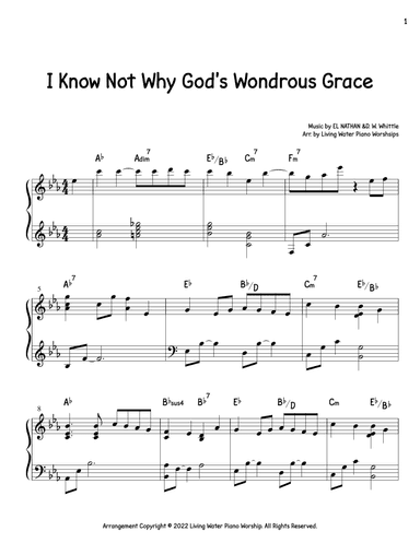 I Know Not Why God's Wondrous Grace (arr. Living Water Piano Worship)