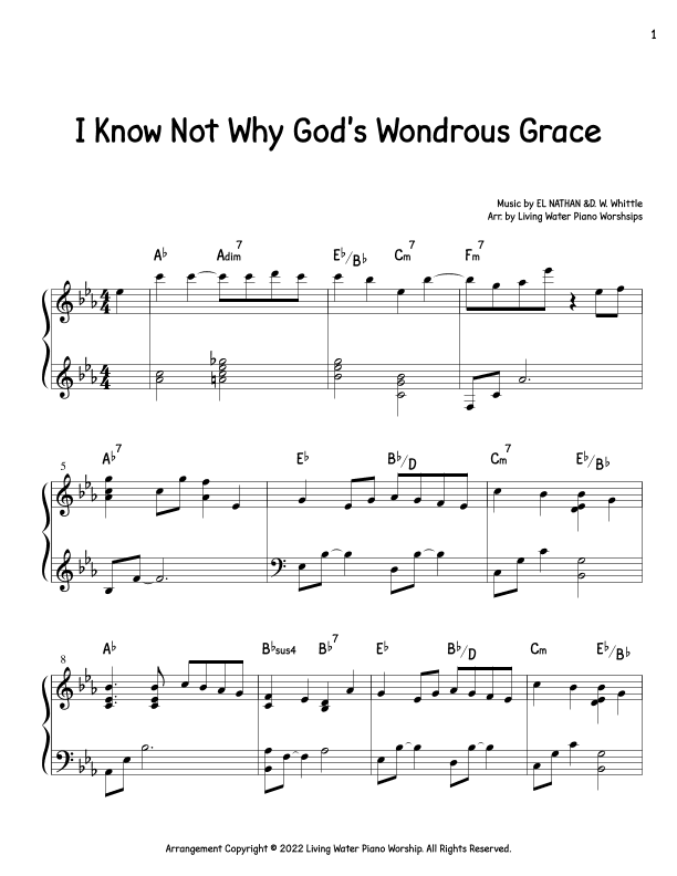 I Know Not Why God's Wondrous Grace (arr. Living Water Piano Worship)