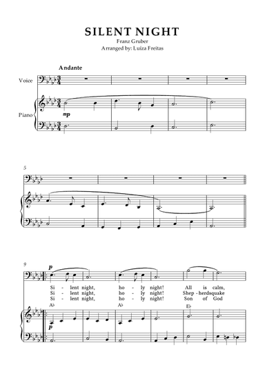 Silent Night - low voice and easy piano (arr. Luíza Freitas)