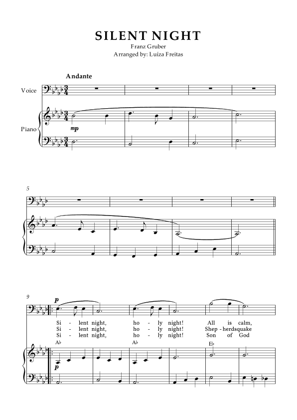 Silent Night - low voice and easy piano (arr. Luíza Freitas)