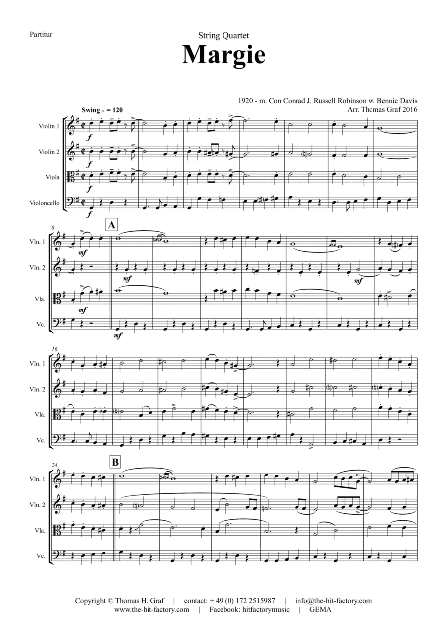 Margie - Dixieland Classic - String Quartet (arr. Thomas Graf)