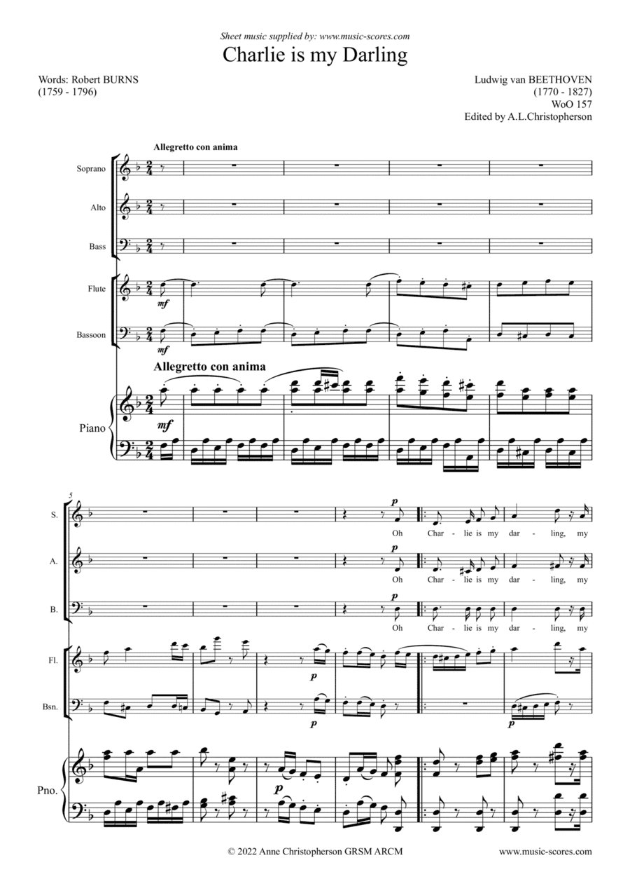 Oh Charlie is my Darling, WoO157 - Voices, Flute, Bassoon and Piano (arr. Anne L Christopherson GRSM ARCM)