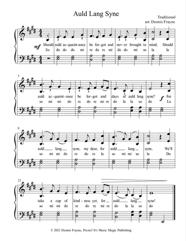 Auld Lang Syne (standard notation) (arr. Dennis Frayne)