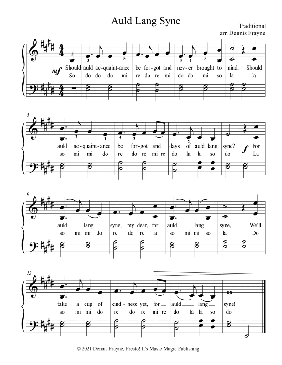 Auld Lang Syne (standard notation) (arr. Dennis Frayne)