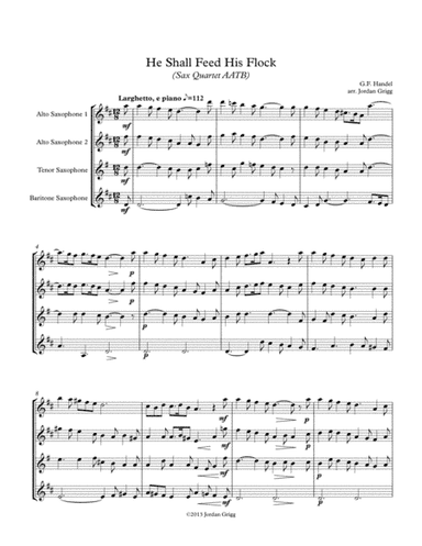 He Shall Feed His Flock (Sax Quartet AATB) (arr. Jordan Grigg)