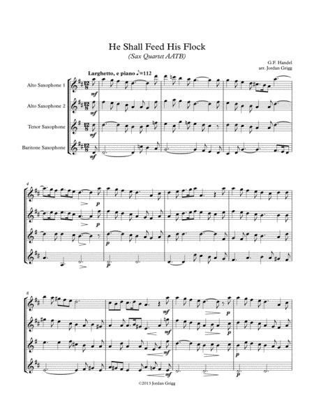 He Shall Feed His Flock (Sax Quartet AATB) (arr. Jordan Grigg)