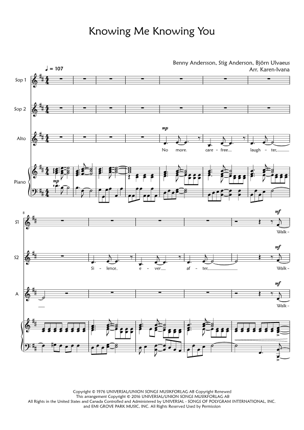Knowing Me, Knowing You (arr. Karen Ivana)