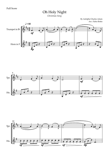 Oh Holly Night (Christmas Song) for Trumpet in Bb & Horn in F Duo (arr. Fabio Britto)