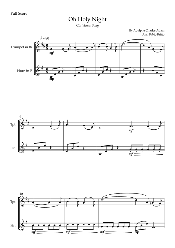 Oh Holly Night (Christmas Song) for Trumpet in Bb & Horn in F Duo (arr. Fabio Britto)