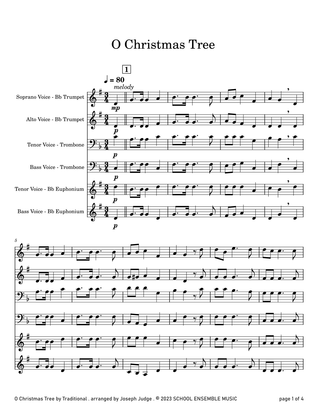 O Christmas Tree for Brass Quartet in Schools (arr. Joseph Judge)