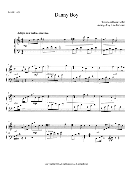 Danny Boy for solo harp (no levers required) (arr. Kim Kirkman)