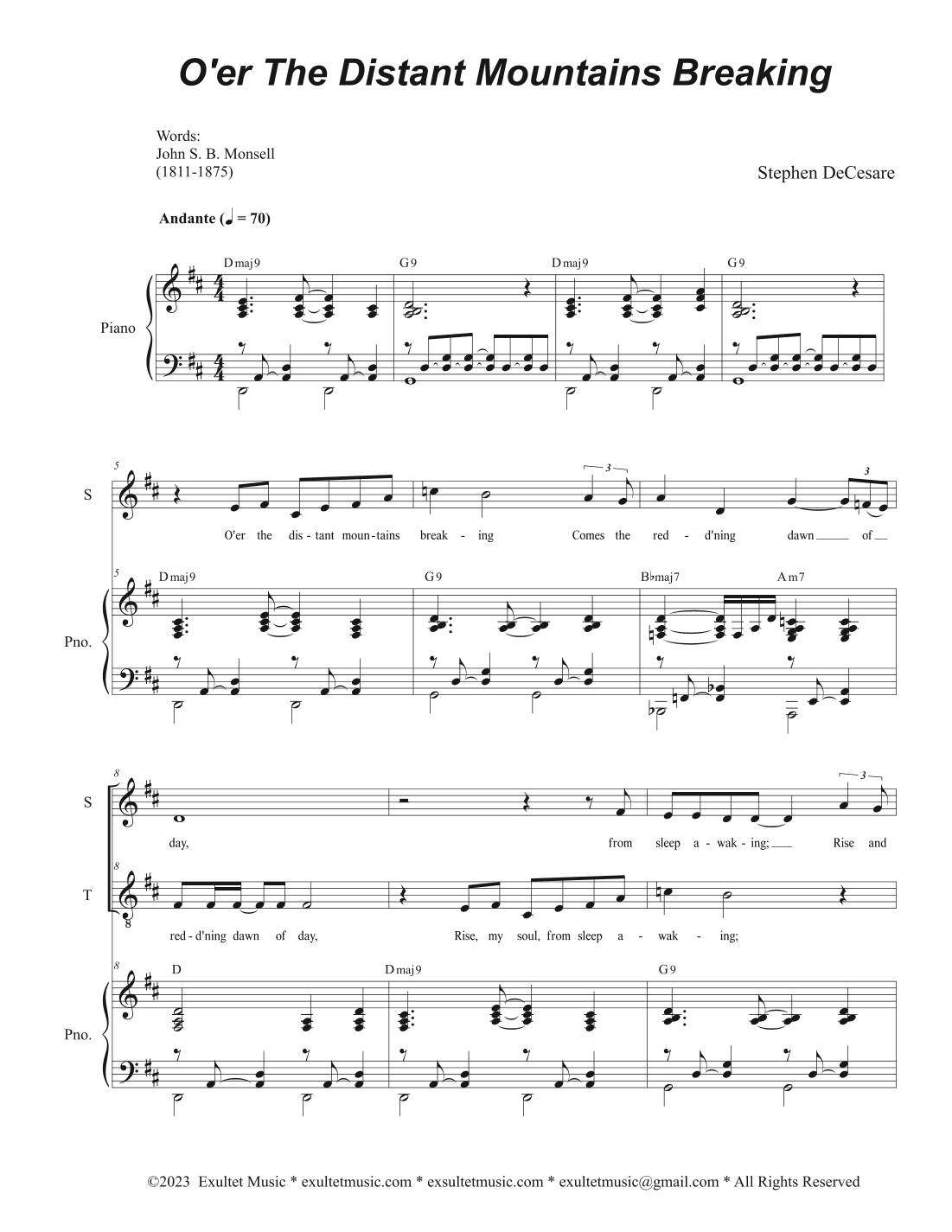 O'er The Distant Mountains Breaking (Duet for Soprano and Tenor solo)