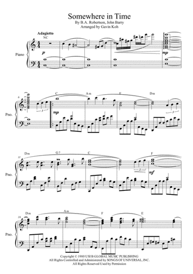 Somewhere In Time (arr. Gavin Koh)