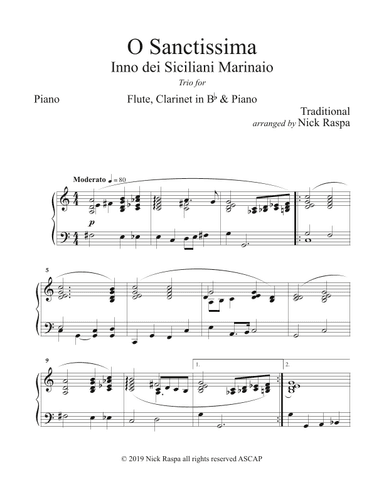 O Sanctissima  (Flute, Clarinet & Piano) Piano part (arr. Nick Raspa)
