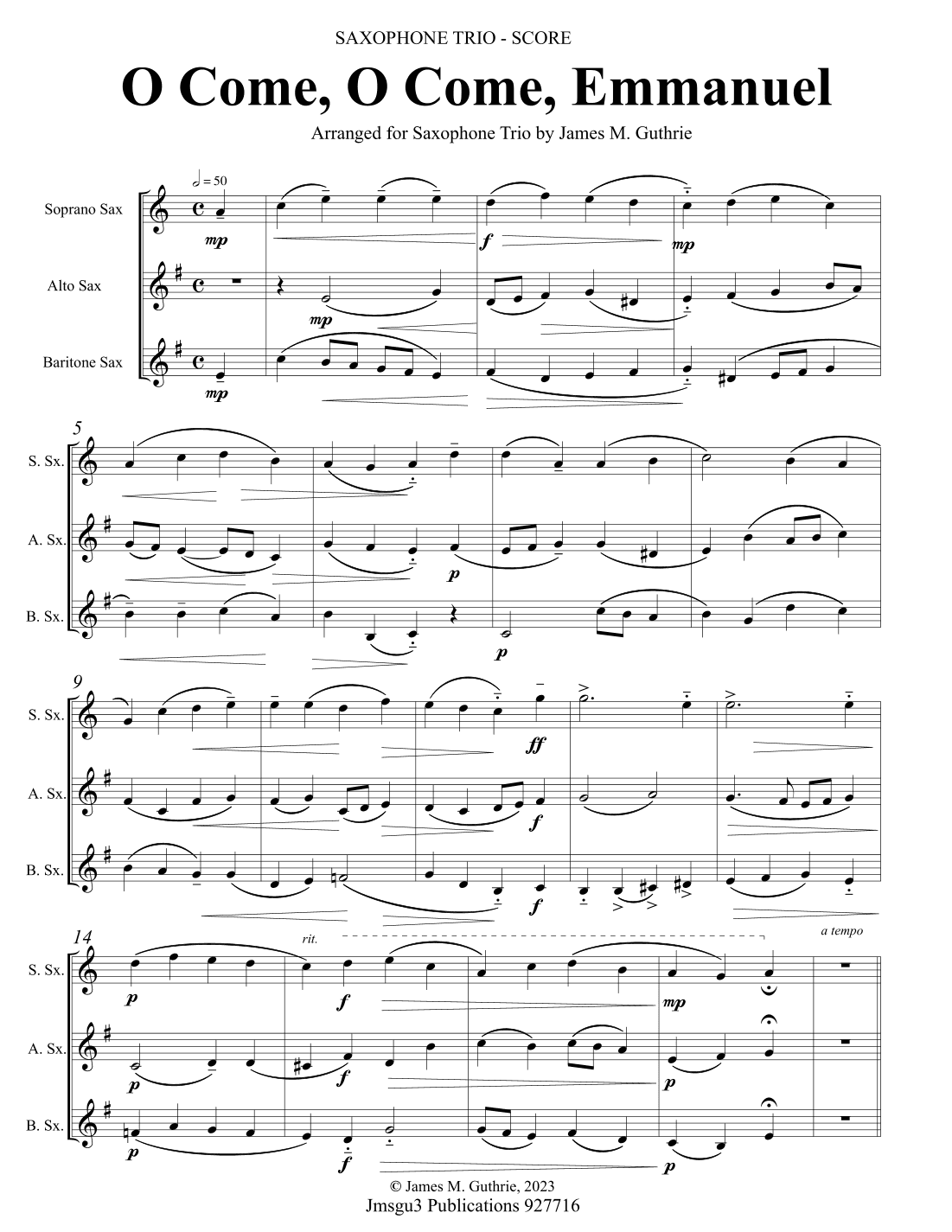 O Come, O Come, Emmanuel for Saxophone Trio (arr. James M. Guthrie)