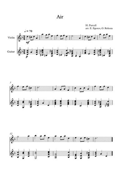 Air, Henry Purcell, For Violin & Guitar