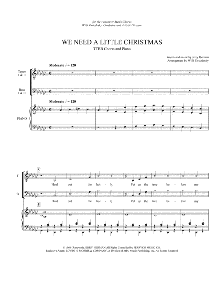 We Need A Little Christmas (arr. Willi Zwozdesky)