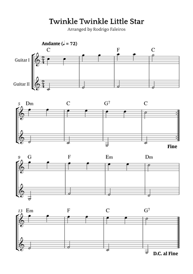 Twinkle Twinkle Little Star (for beginners) (arr. Rodrigo Faleiros)