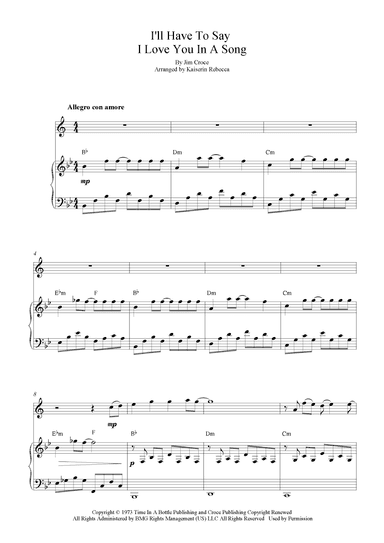 I'll Have To Say I Love You In A Song (arr. Kaiserin Rebecca)