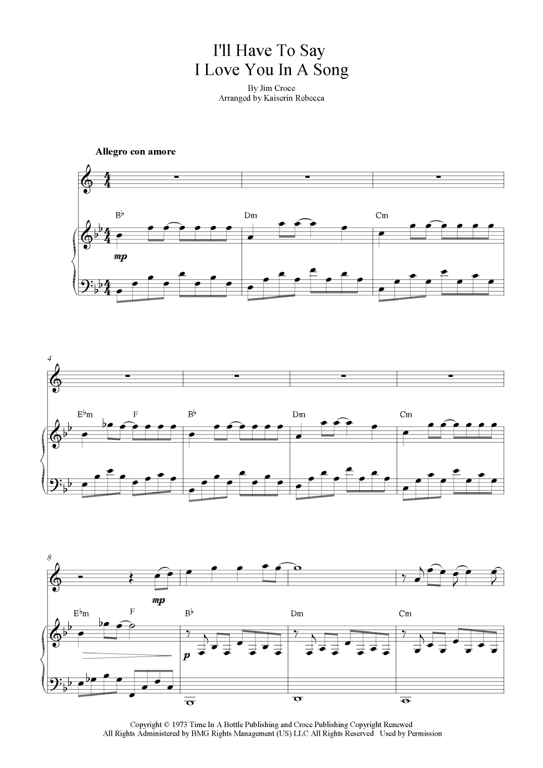 I'll Have To Say I Love You In A Song (arr. Kaiserin Rebecca)