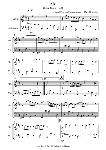 Air on a G String for Violin and Cello Duet (arr. David Burndrett)