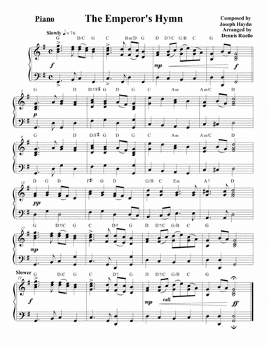 The Emperor's Hymn - Franz Joseph Haydn - Intermediate Piano (arr. Dennis Ruello)