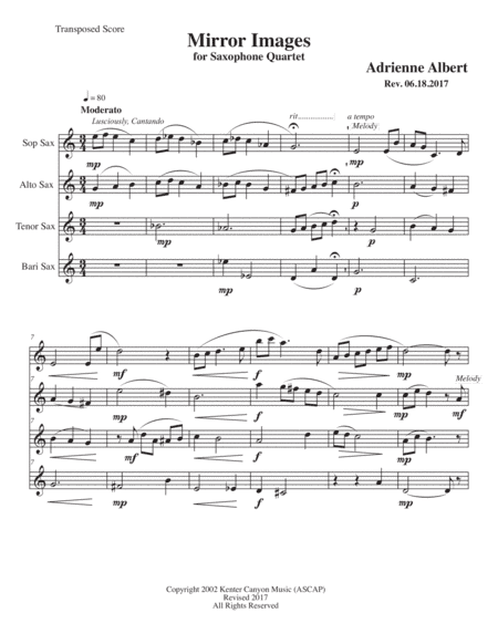 MIRROR IMAGES for Saxophone Quartet