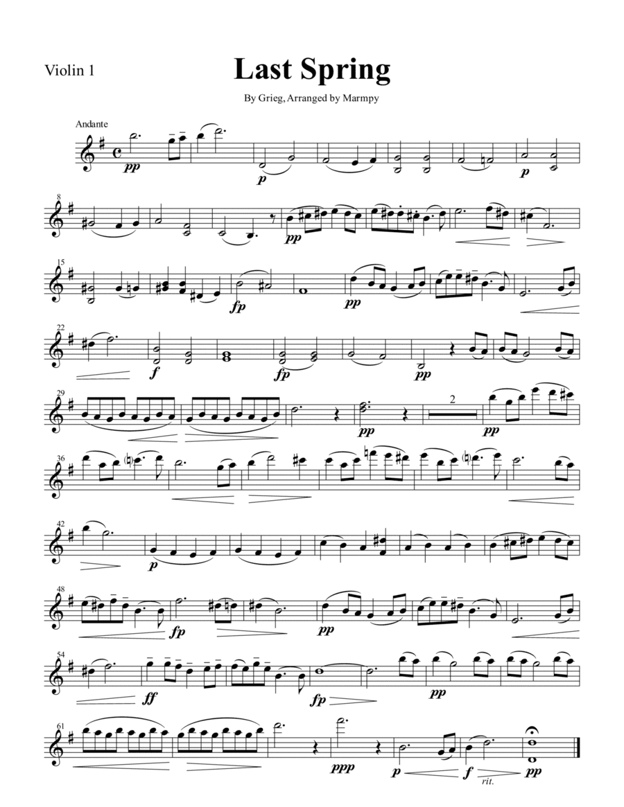 Last Spring by Grieg (arranged for String Quartet) (arr. Marmpy)