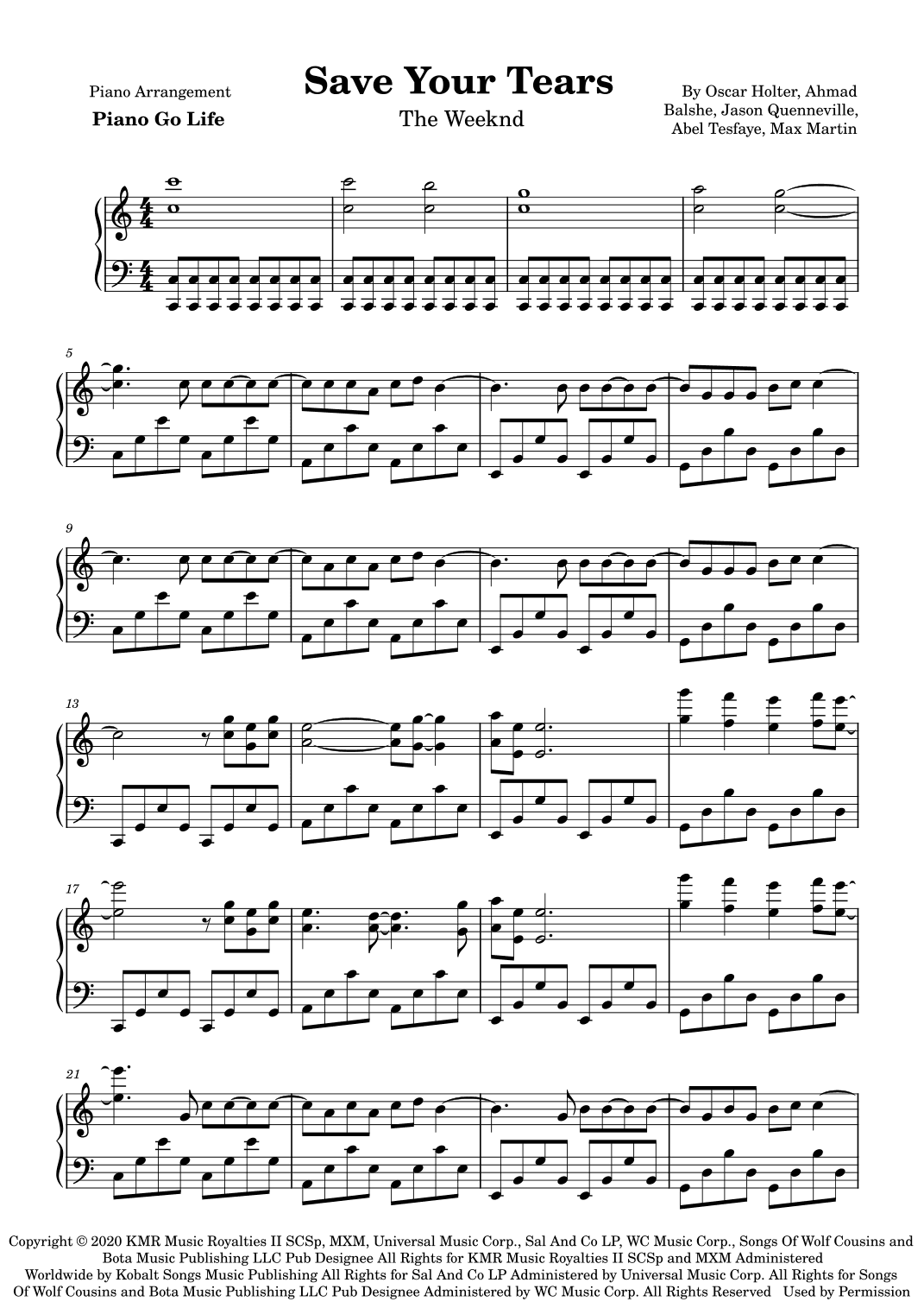 Save Your Tears (arr. Piano Go Life)
