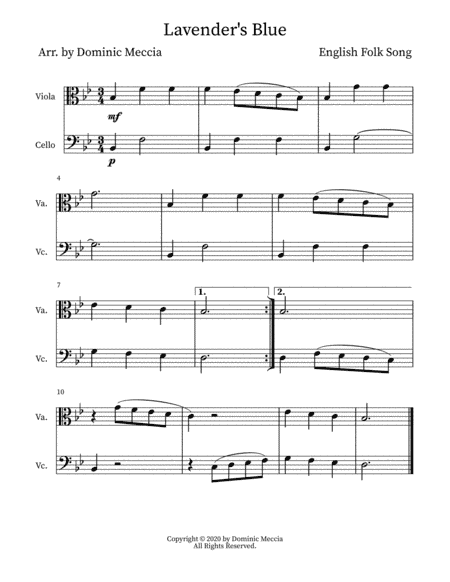 Lavender's Blue- Viola and Cello Duet (arr. Dominic Meccia)