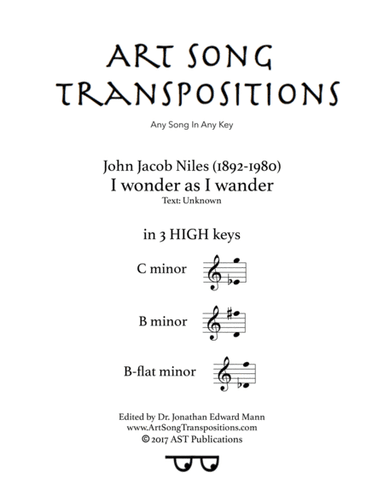 I Wonder As I Wander (arr. ArtSongTranspositions.com)