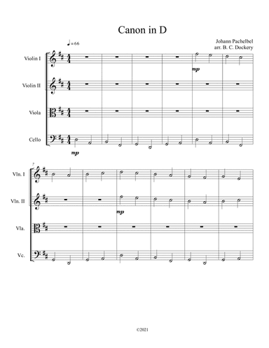 Canon in D for String Quartet (arr. B. C. Dockery)