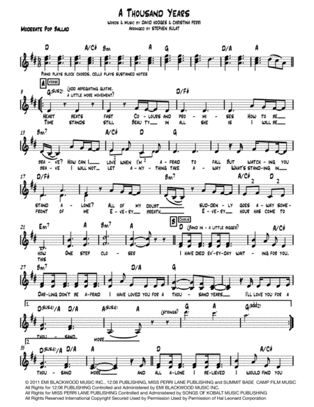 A Thousand Years (arr. Stephen Bulat)