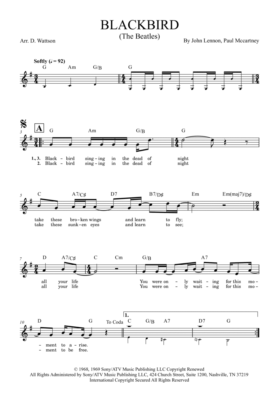 Blackbird (arr. Douglas Wattson)