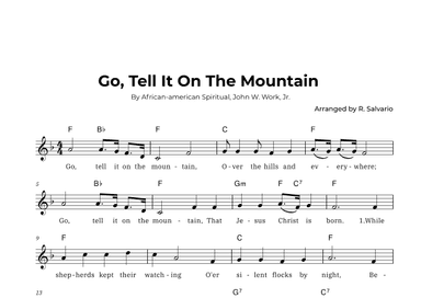 Go, Tell It On The Mountain (Key of F Major) (arr. R. Salvario)
