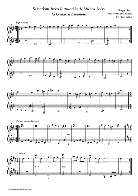 Espanoleta, Danza de las Haches and Villano (Gaspar Sanz) (arr. Blue Yates)