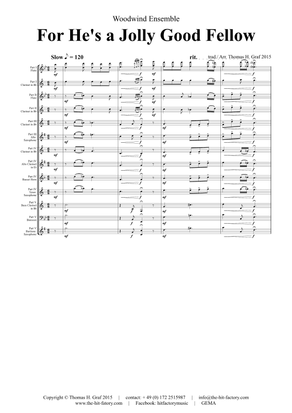 For he is a Jolly Good Fellow - Folk Song and Toast - Woodwind Ensemble (arr. Thomas Graf)
