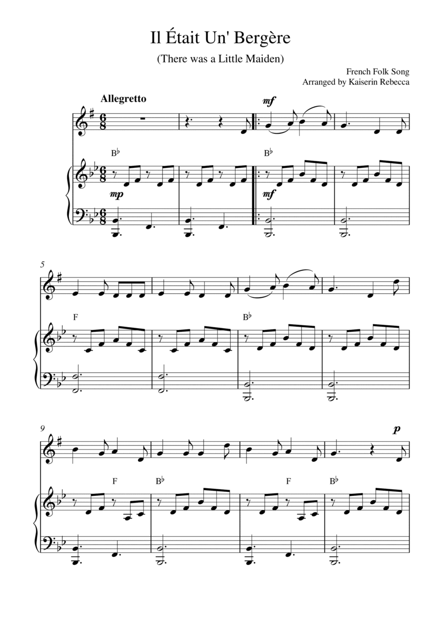 Il Était Un' Bergère (There was a Little Maiden) (for alto saxophone solo and piano accompaniment) (arr. Kaiserin Rebecca)